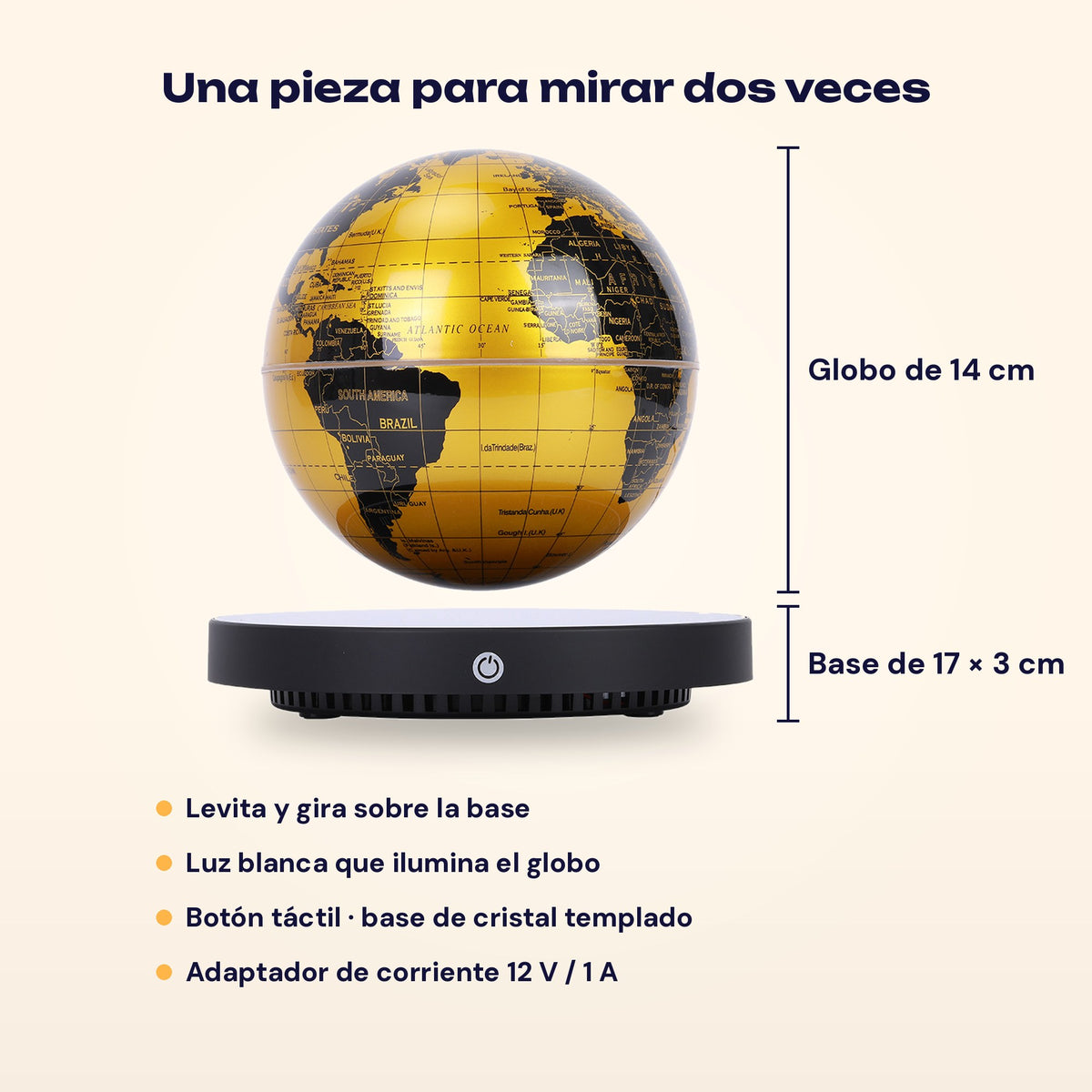 Medidas: globo de 14 cm y base de 17 x 3 cm