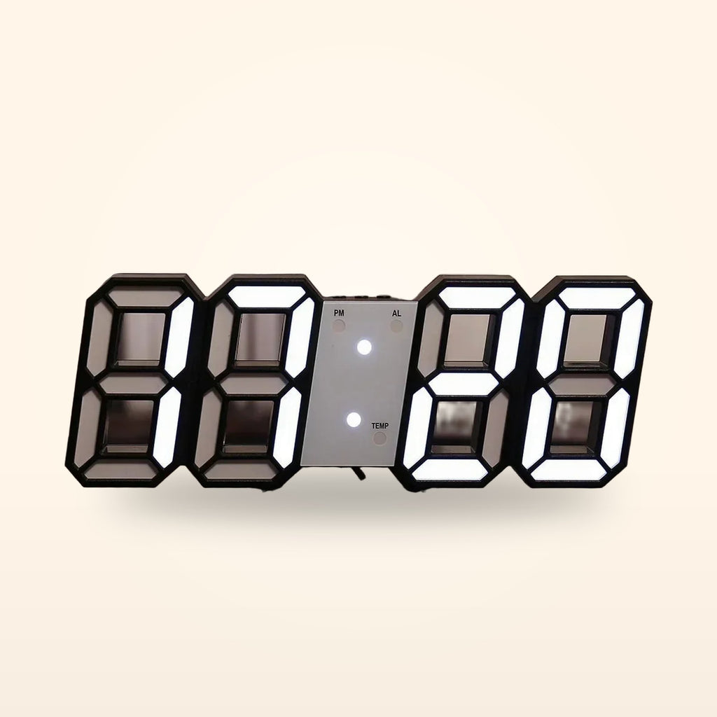 Reloj LED 3D marco negro y luz blanca