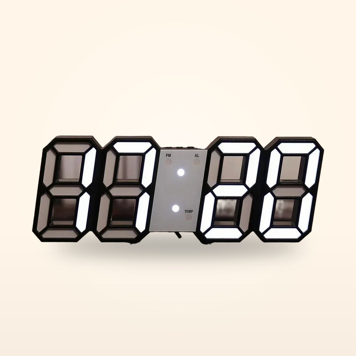 Reloj LED 3D marco negro y luz blanca